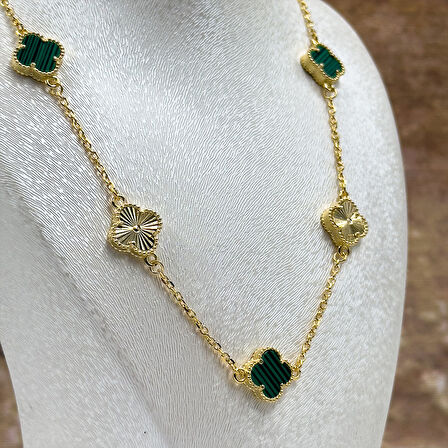 Malachite Taşlı Yonca Gümüş Kolye