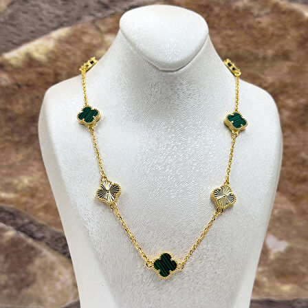 Malachite Taşlı Yonca Gümüş Kolye