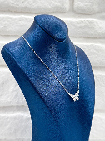 Spor Model Kadın Gümüş Kelebek Kolye - Kelebek Kolye