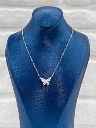 Spor Model Kadın Gümüş Kelebek Kolye - Kelebek Kolye