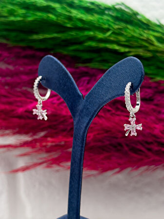 925 Ayar Gümüş Pembe Kuvars Taşlı Sallantılı Zarif Kadın Küpe