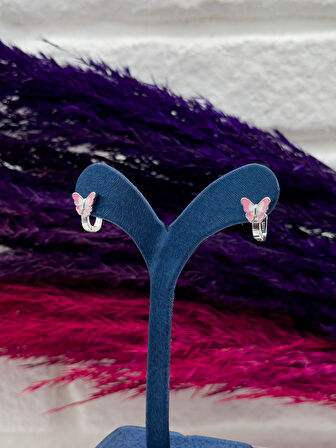 925 Ayar Gümüş Mineli Kelebek Tasarım Zarif Kız Çocuk Küpesi