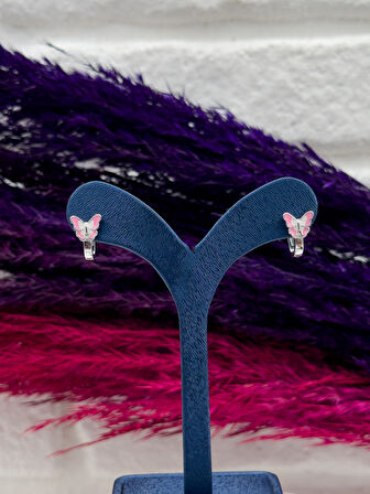 925 Ayar Gümüş Mineli Kelebek Tasarım Zarif Kız Çocuk Küpesi