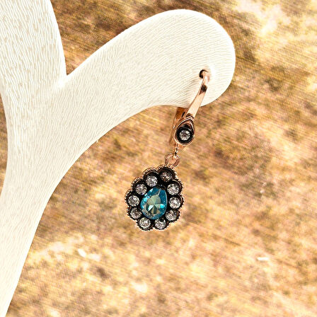 Elmas Montür Rosegold Aquamarin Gümüş Set Takım