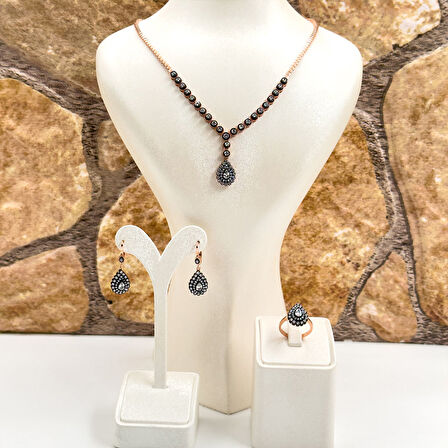 Elmas Montür Rosegold Damla Gümüş Set Takım - LVRSET11