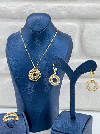 Üç Renkli Dorika Model Kadın Gümüş Set Takımı