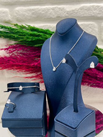 925 Ayar Gümüş Özel Tasarım 4’lü Damla Modeli Lüks Kadın Takı Seti