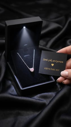 925 Ayar Gümüş Kalp Kesim Pembe Kuvars Taşlı Kadın Kolye Işıklı Hediye Kutulu