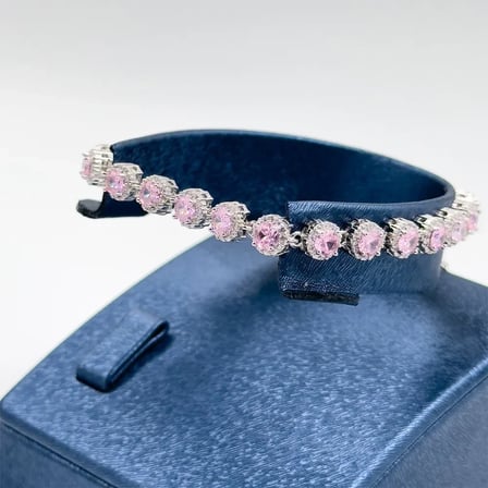 925 Ayar Gümüş Pırlanta Montür Kuvars Taşlı Pink Kadın Bileklik