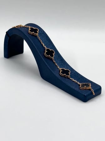 925 Ayar Gümüş Rose Gold Kaplama Oniks Taşlı 5'li Şans Yoncası Kadın Bileklik