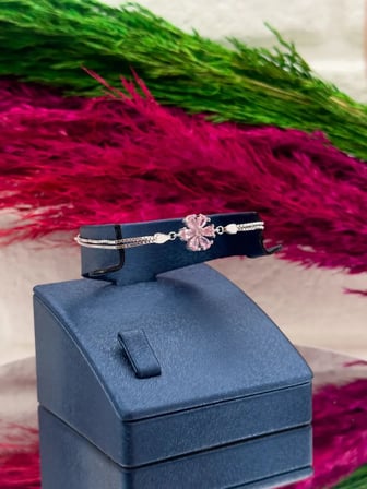 925 Ayar Gümüş Pembe Kuvars Taşlı Lotus Popüler Özel Tasarım Kadın Bileklik