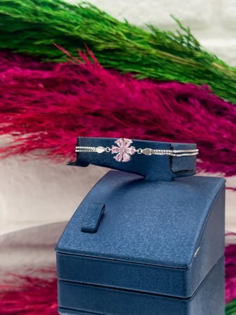925 Ayar Gümüş Pembe Kuvars Taşlı Lotus Popüler Özel Tasarım Kadın Bileklik