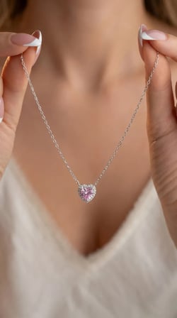 925 Ayar Gümüş Pembe Kuvars Taşlı Kadın Kolye