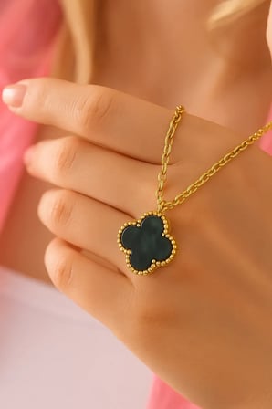 925 Ayar Gümüş Gold Kaplama Zirkon Taşlı Hematit Kadın Kolye