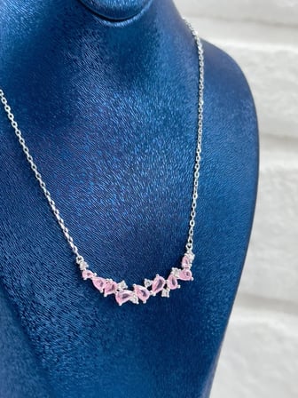 925 Ayar Gümüş Pembe Kuvars Taşlı Damla Kadın Kolye