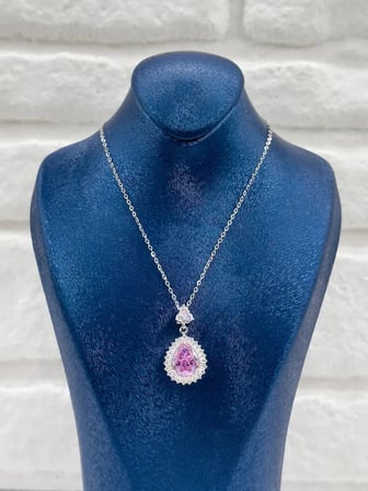 925 Ayar Gümüş Pırlanta Montür Pembe Kuvars Taşlı Kadın Kolye