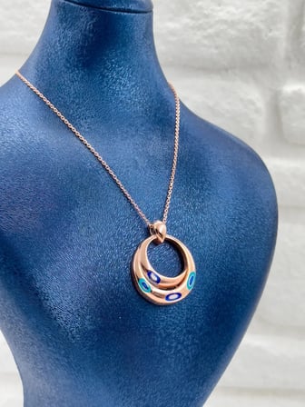925 Ayar Gümüş Rose Gold Kaplama Nazar Boncuklu Kadın Kolye