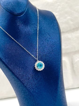 925 Ayar Gümüş Pırlanta Montür Doğal Taş Taşlı Aquamarin Kadın Kolye
