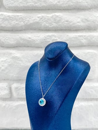 925 Ayar Gümüş Pırlanta Montür Doğal Taş Taşlı Aquamarin Kadın Kolye
