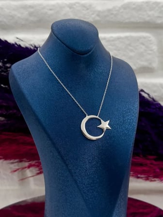 925 Ayar Gümüş Taşsız Ayyıldız Trend Kadın Kolye