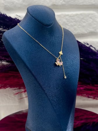 925 Ayar Gümüş Gold Kaplama Kelebek Mineli Zarif Kadın Kolye