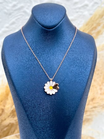 925 Ayar Gümüş Harf Kişiye Özel Papatya Yazılabilir Rose Renk Kadın Kolye
