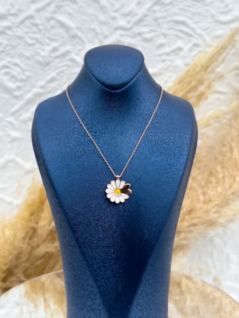 925 Ayar Gümüş Harf Kişiye Özel Papatya Yazılabilir Rose Renk Kadın Kolye