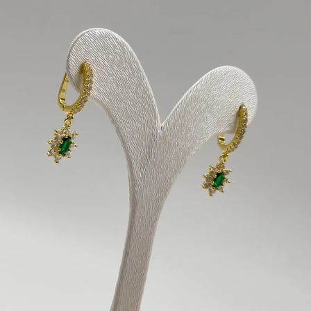 925 Ayar Gümüş Gold Kaplama Zümrüt Taşlı Kadın Küpe
