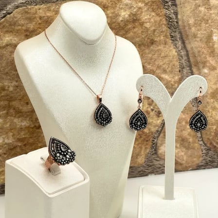 925 Ayar Gümüş Rose Gold Kaplama Elmas Montür Zirkon Taşlı Özel Tasarım Zarif Kadın Takı Seti