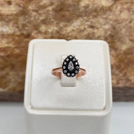 925 Ayar Gümüş Rose Gold Kaplama Elmas Montür Zirkon Taşlı Su Yolu Damla Kadın Takı Seti