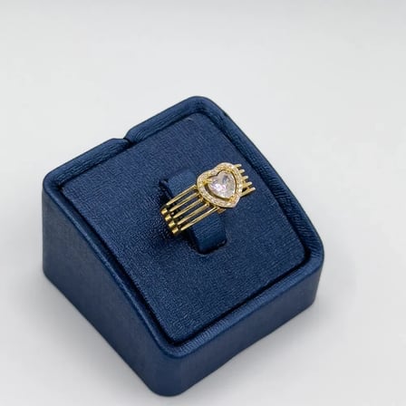 925 Ayar Gümüş Gold Kaplama Zirkon Taşlı Kalp Kadın Yüzük