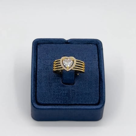 925 Ayar Gümüş Gold Kaplama Zirkon Taşlı Kalp Kadın Yüzük