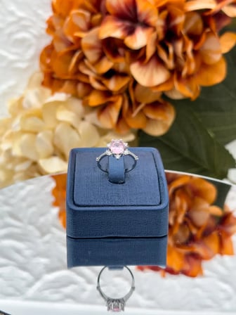 925 Ayar Gümüş Pırlanta Montür Pembe Kuvars Taşlı Lotus Renkli Kadın Yüzük