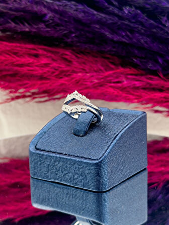 925 Ayar Gümüş Pırlanta Montürlü Kombin Zarif Kadın Yüzük