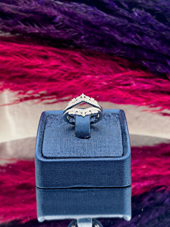 925 Ayar Gümüş Pırlanta Montürlü Kombin Zarif Kadın Yüzük