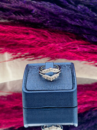 925 Ayar Gümüş Pırlanta Montürlü Kombin Zarif Kadın Yüzük