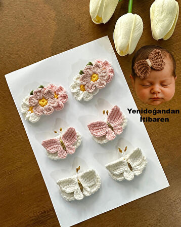  Yenidoğan Bebek Tokası El Emeği Karma 6'lı Klips Saçsız Bebek Toka Seti