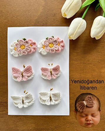  Yenidoğan Bebek Tokası El Emeği Karma 6'lı Klips Saçsız Bebek Toka Seti