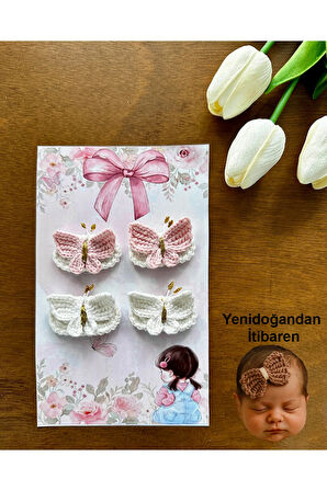 Yenidoğan Bebek Tokası El Emeği Karma 4'lü Set Saçsız Bebek Toka Seti
