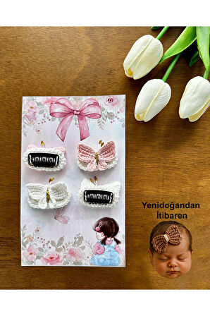 Yenidoğan Bebek Tokası El Emeği Karma 4'lü Set Saçsız Bebek Toka Seti