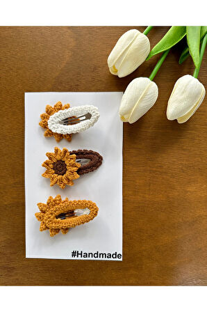 Saç Tokası Özel Güneş Tasarım Handmade 3'lü Çıt Çıt Toka Seti