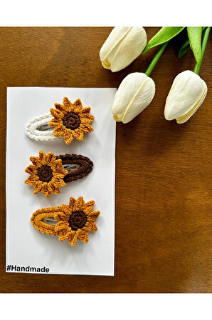 Saç Tokası Özel Güneş Tasarım Handmade 3'lü Çıt Çıt Toka Seti