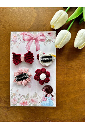 Yenidoğan Bebek Tokası El Emeği Karma 4'lü Set Saçsız Kırmızı Bebek Toka Seti