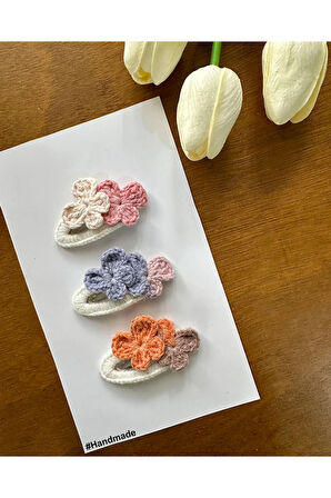 Saç Tokası Özel Çiçek Tasarım Handmade 3'lü Çıt Çıt Toka Seti