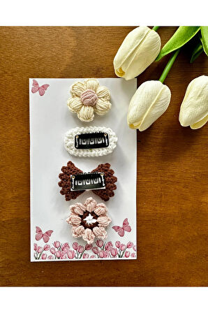 Yenidoğan Bebek Tokası El Emeği Karma 4'lü Set Saçsız Kahve Bebek Toka Seti