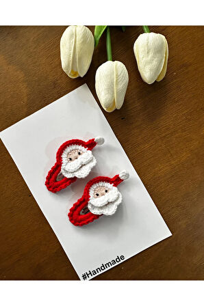 Saç Tokası Özel Yılbaşı Noel Baba Tasarımı Handmade 2'li Çıt Çıt Toka Seti