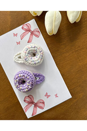 Saç Tokası Özel Donut Tasarımı Handmade 2'li Çıt Çıt Toka Seti