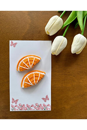 Saç Tokası Özel Portakal Tasarımı Handmade 2'li Çıt Çıt Toka Seti