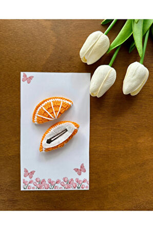 Saç Tokası Özel Portakal Tasarımı Handmade 2'li Çıt Çıt Toka Seti