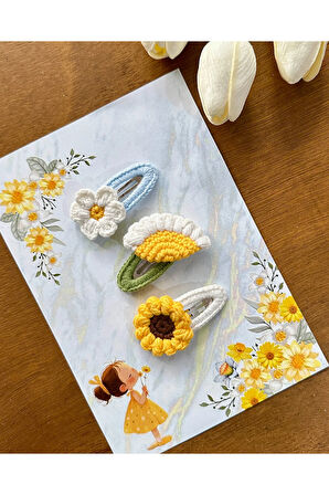Saç Tokası Özel Çiçek Tasarımı Handmade 3'lü Çıt Çıt Toka Seti